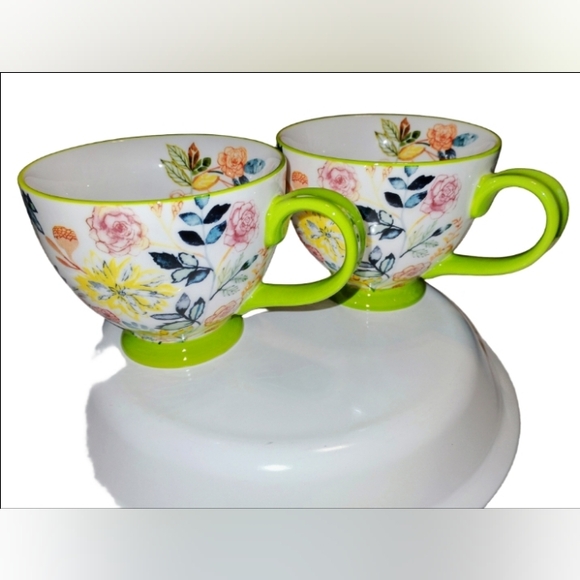 Potter's Studio Coffee Pedestal Mug Colorful Botanical Design Floral . Set 2 - Picture 3 of 8